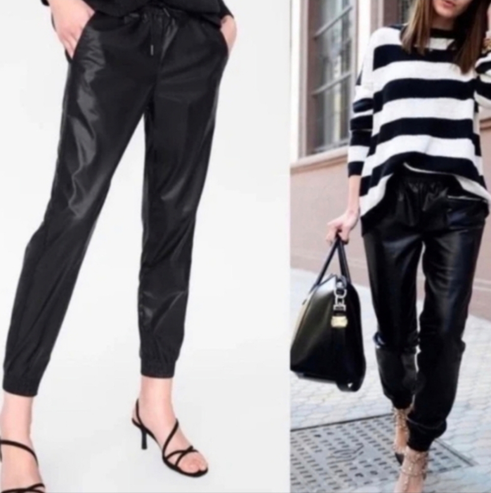 Zara Faux Leather Joggers Black Small